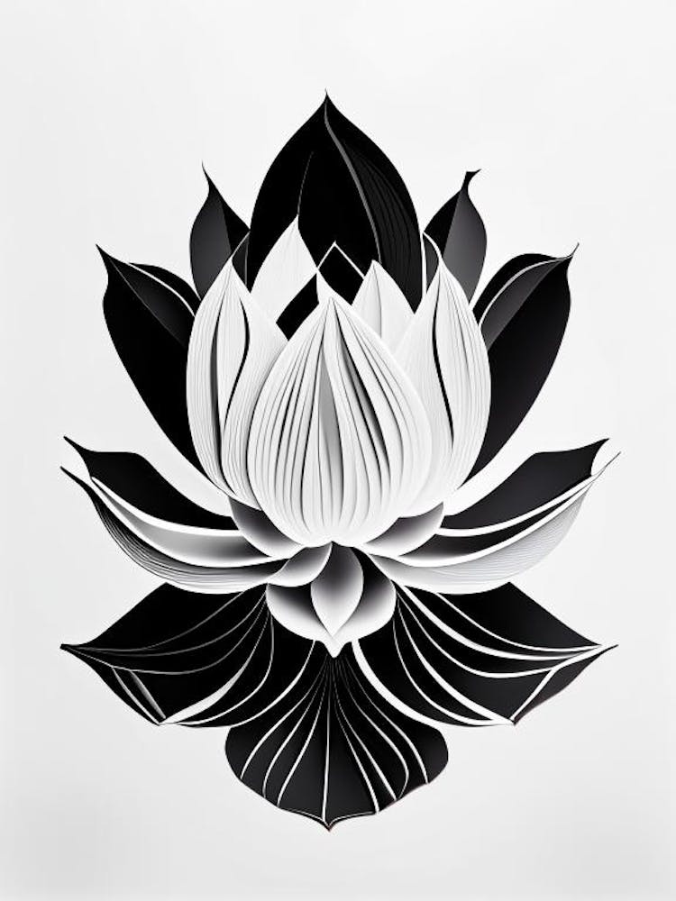 Amur Lotus Black And White Geometric 2