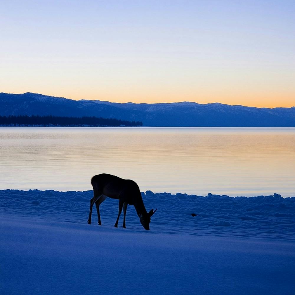 Deer Grazing In The Snow