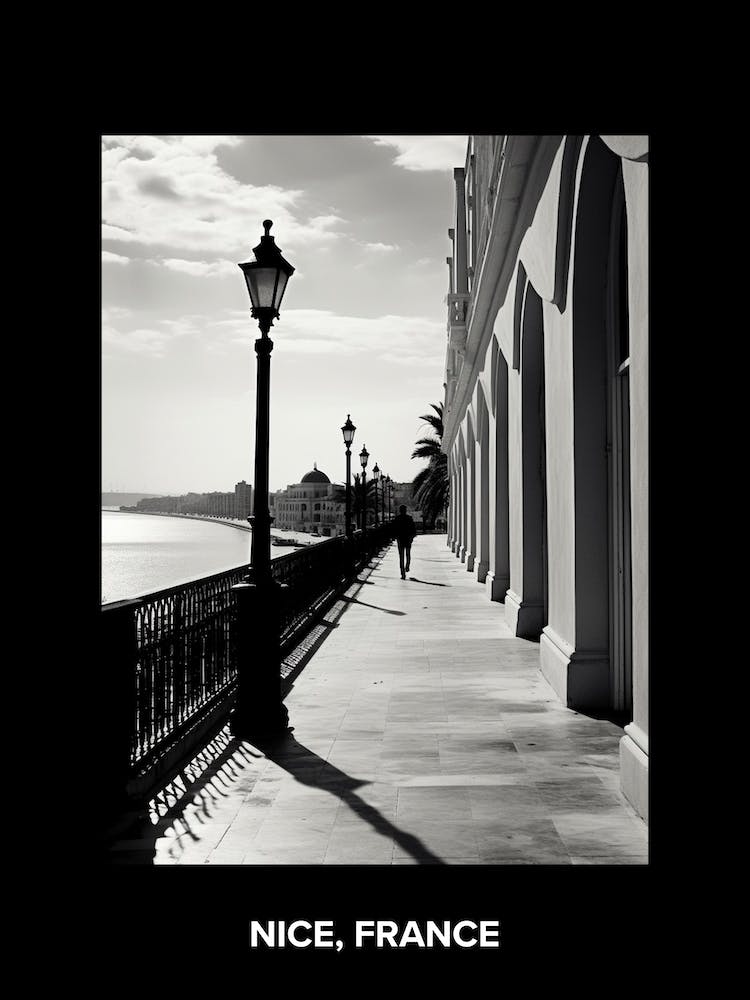 Poster Of Nice, France, Mediterranean Black And White Photography Analogue 1