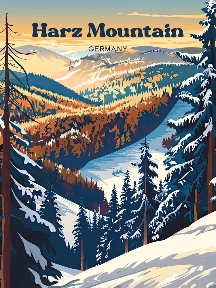 Harz Mountain Germany Highland Travel Illustration