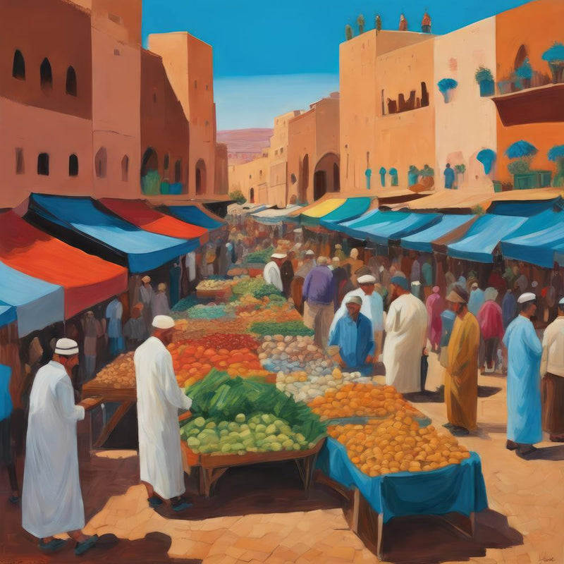 In Style of David Hockney. Outdoor Market in Marrakech Series.