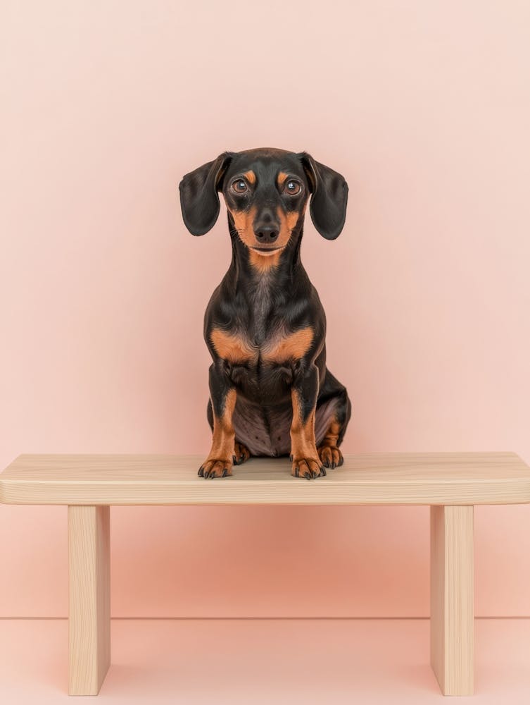 Dachshund Sitting On A Bench.Generated AI.