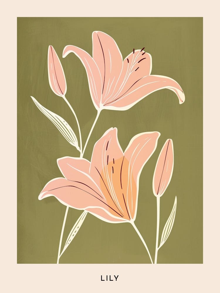 Pink & Green Lily 1 Flower Poster