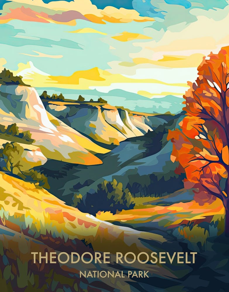 Theodore Rooselvelt National Park Travel Poster Illustration Style 4