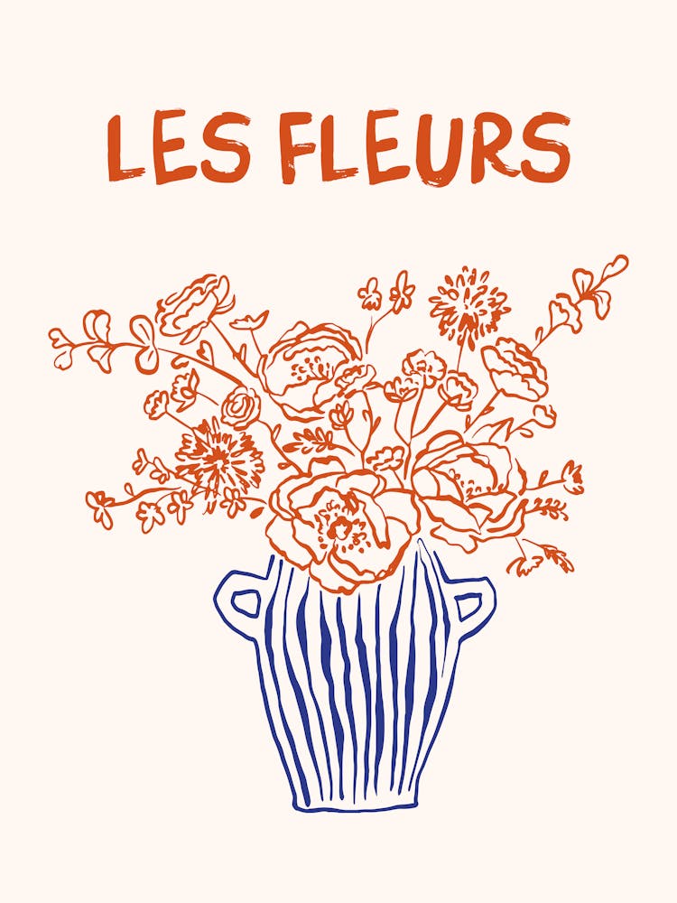 Les Fleurs Flower Vase Hand Drawn 3
