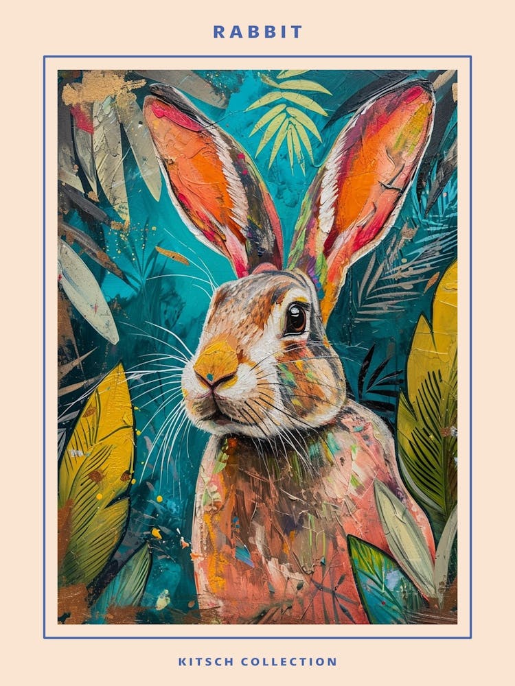Kitsch Rabbit Brushstrokes 4 Poster