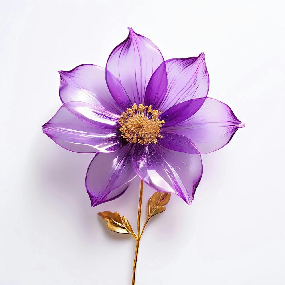 Purple Sheer Flower Trimmed In Gold Glitter With A Stem On A Plain White Background 3d 703153781