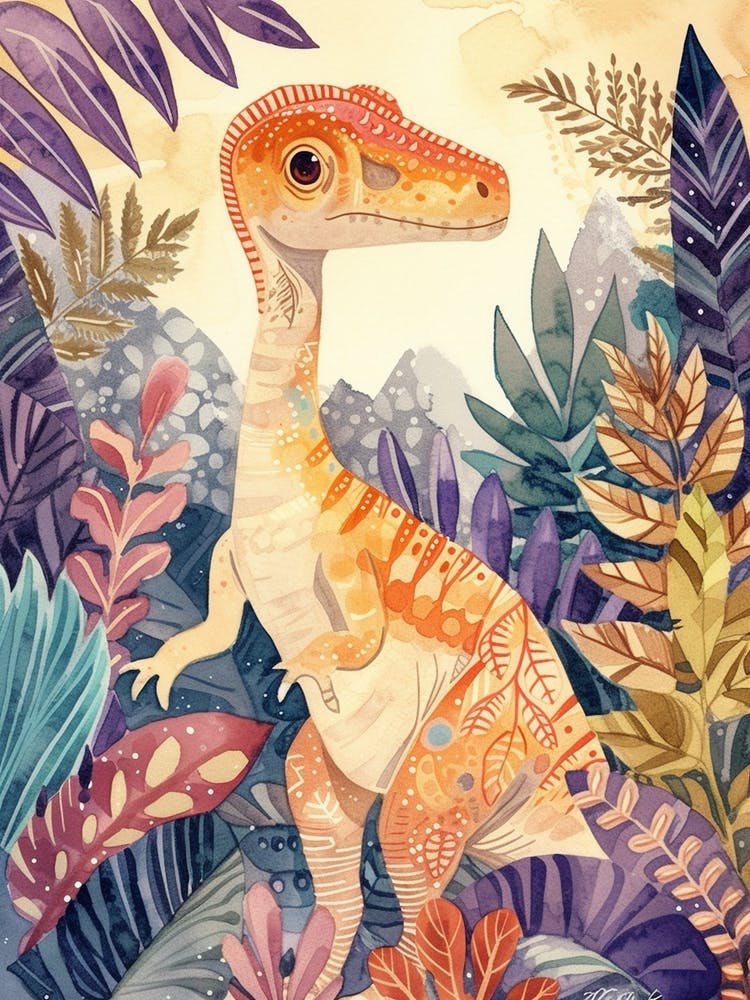 Pastel Watercolour Deinonychus Dinosaur