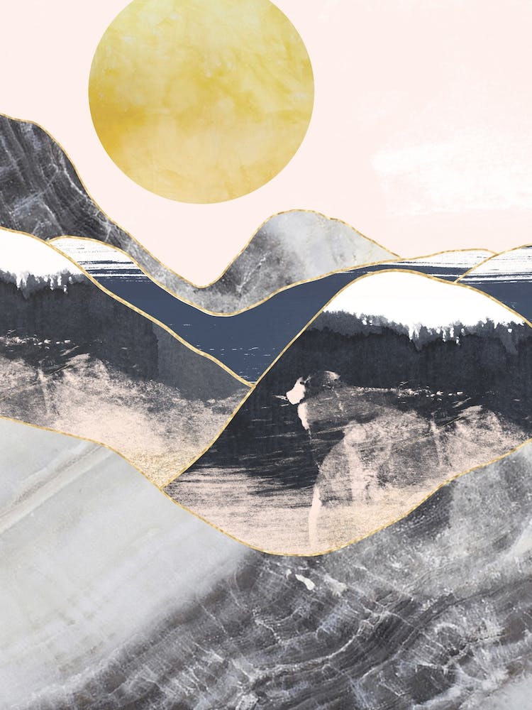 Gold Moon Navy Marble Mountains