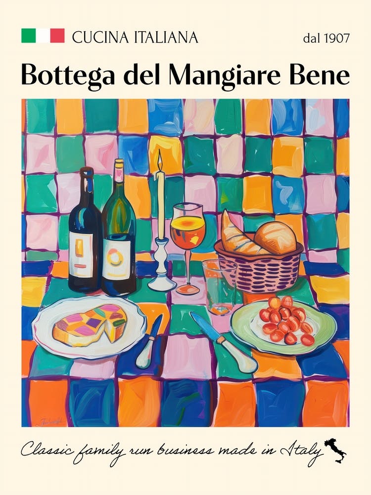 La Bottega Del Mangiare Bene Trattoria Italian Poster Food Kitchen