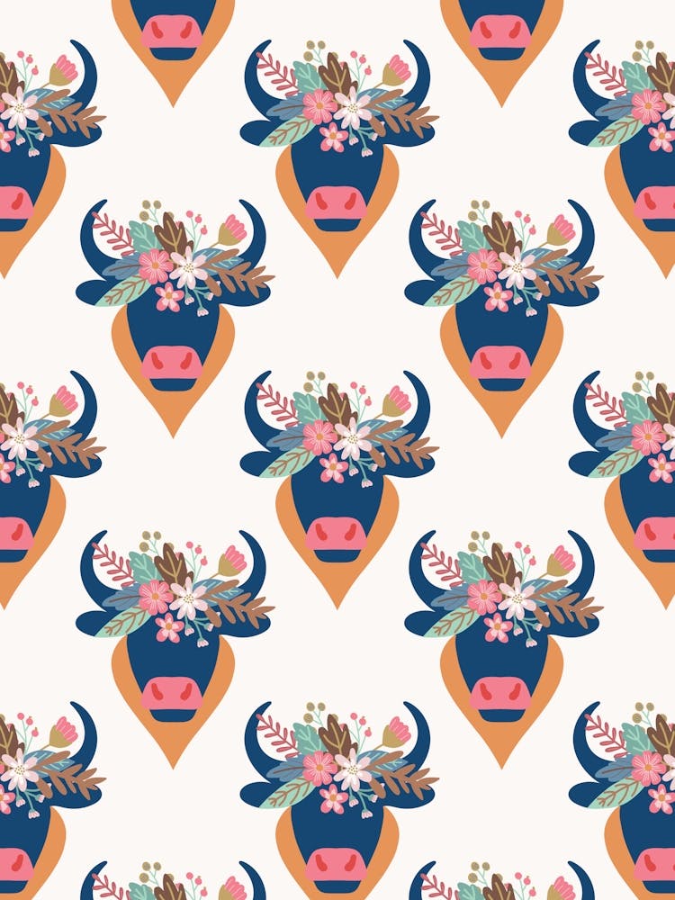 Blue Bull Heads with Flower Crowns