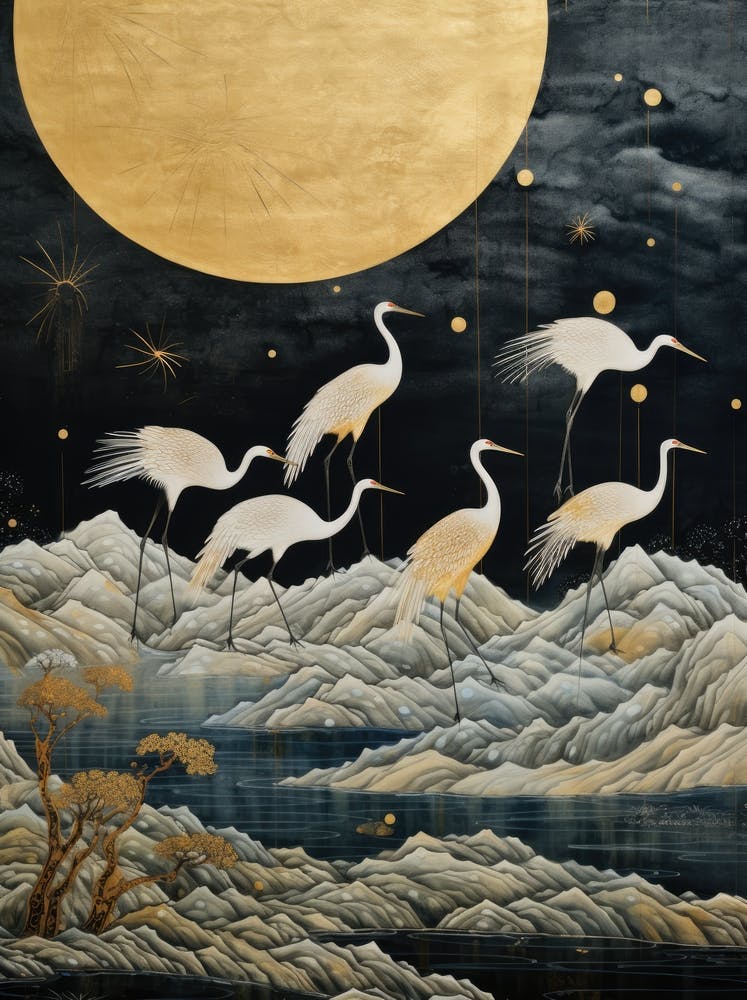 Cranes Under The Moon