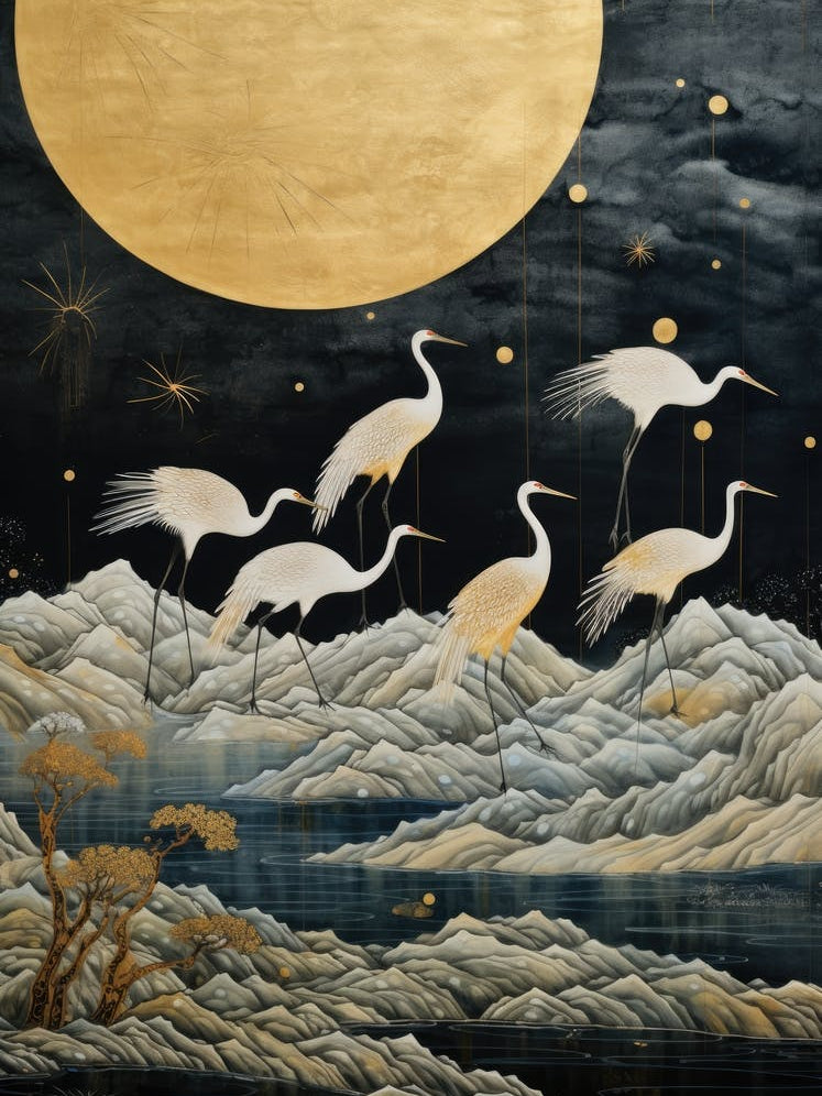 Cranes Under The Moon