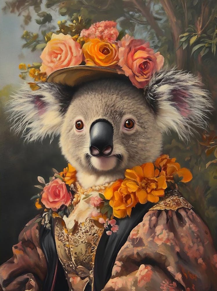 Victorian Animal Portrait, Royal Lady Koala Vintage, Dressed Cute Animal Painting, Renaissance Animal Printable, Animal Lover Gift