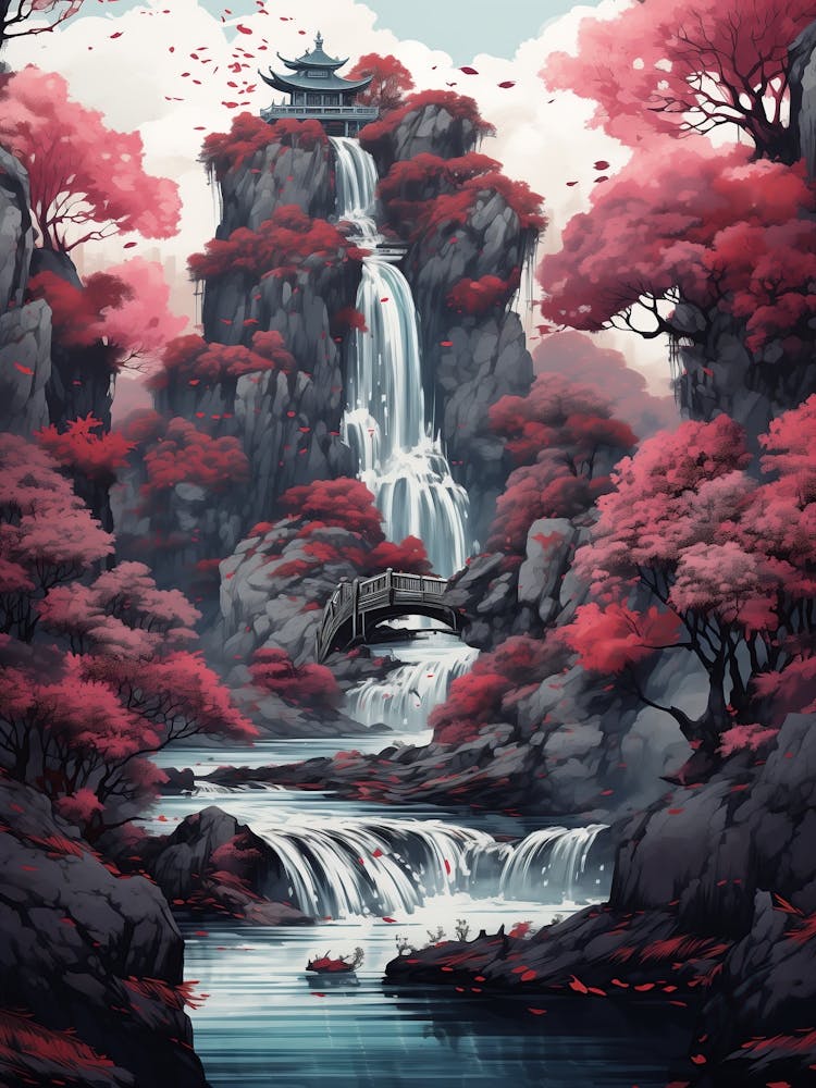 Waterfall In The Mountains