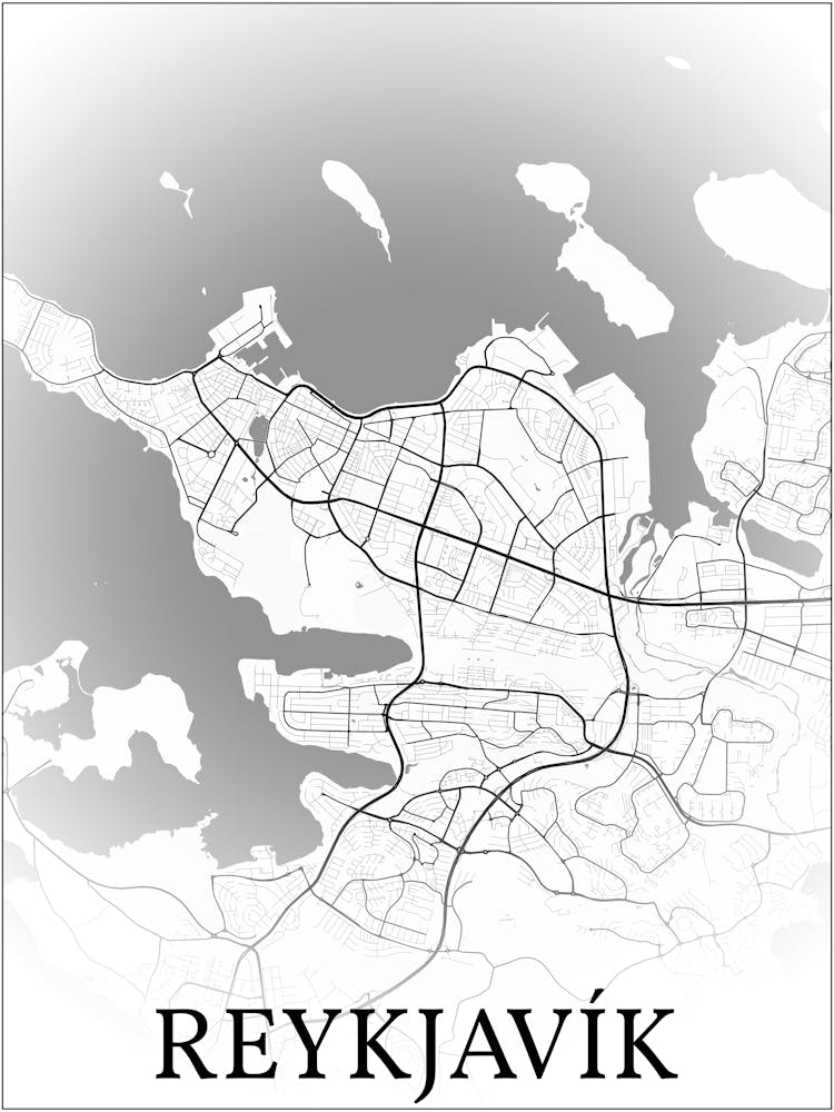 Reykjavík, Iceland, Stadtkarte, Schwarz-Weiß-Farbverlauf-Design