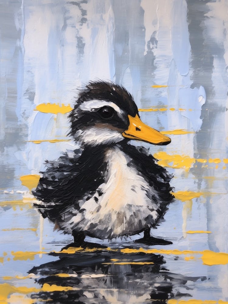 Peinture Gouache Inspirée Caneton Gris Noir & Jaune 5