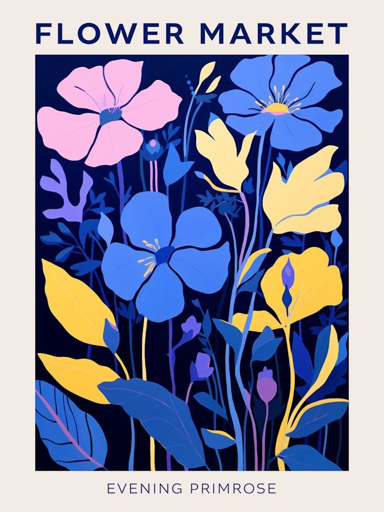 Blue Flower Market Poster Evening Primrose 1