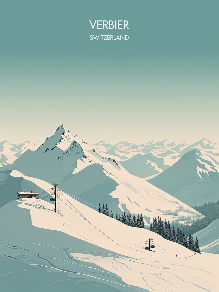 Poster Of Verbier   Switzerland, Ski Resort Illustration 2