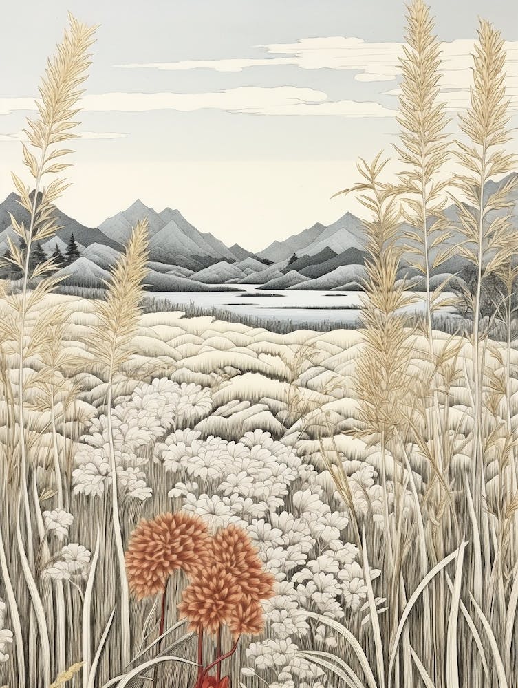 Fujibakama Japanese Silver Grass 3 Japanische Botanische Illustration