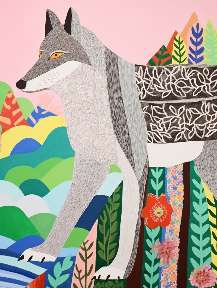 Maximalist Animal Painting Gray Wolf 3