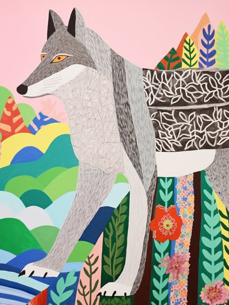 Maximalist Animal Painting Gray Wolf 3