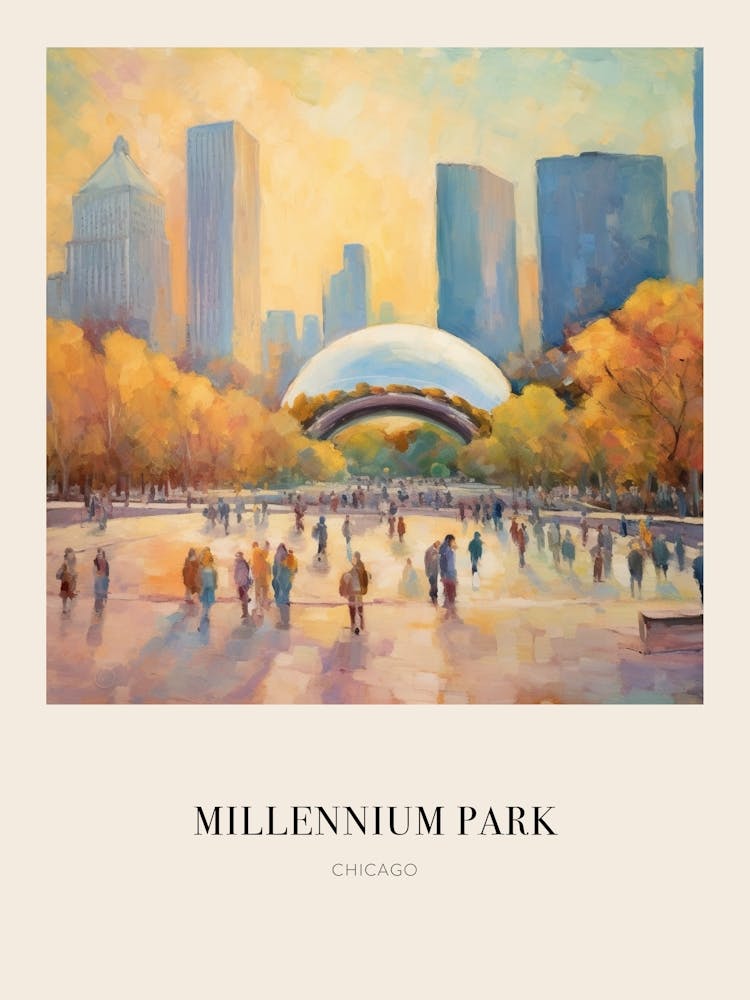 Millennium Park Chicago 2 Vintage Cezanne Inspired Poster