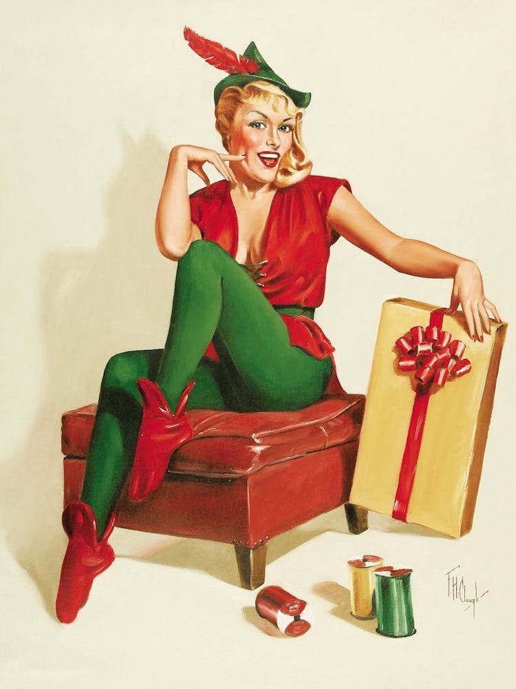 Pinup Sexy Elf With A Present For You