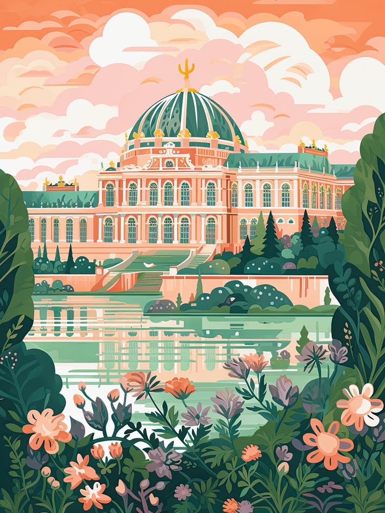 Palace Of Versailles Versailles, France Niedliche botanische Reiseillustration 2