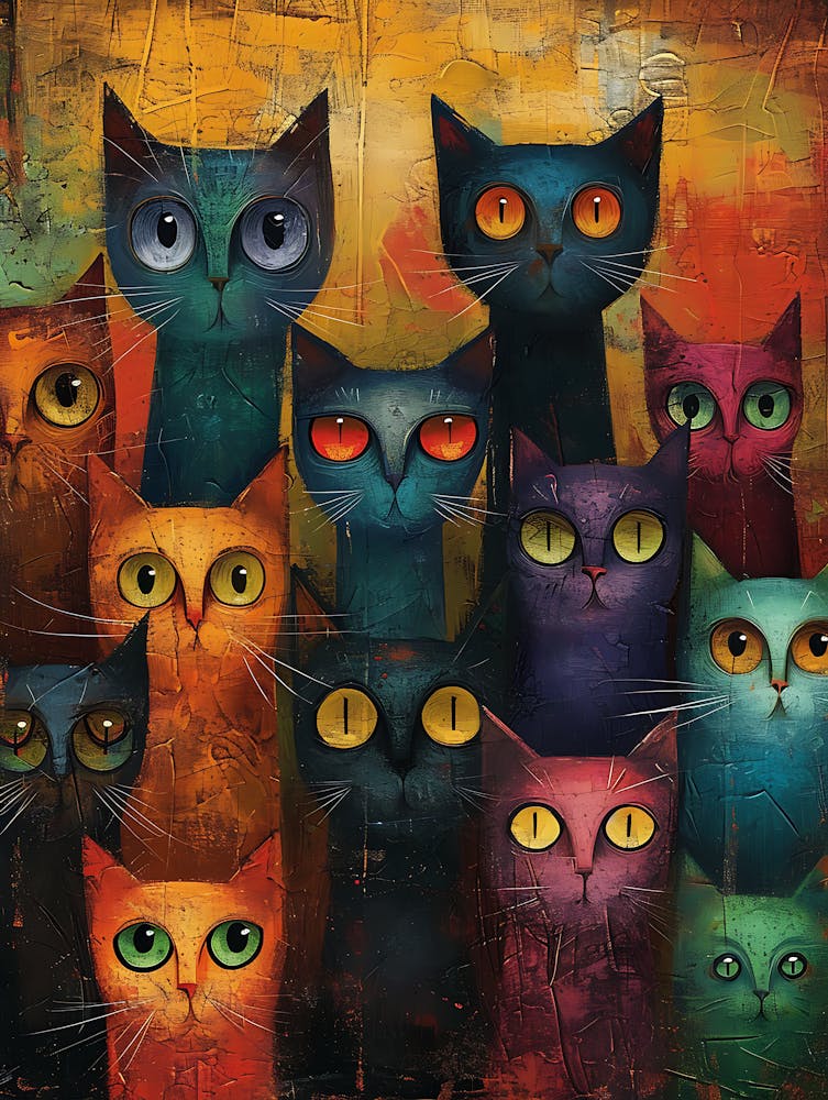Beautiful Painting Funky Cats 15