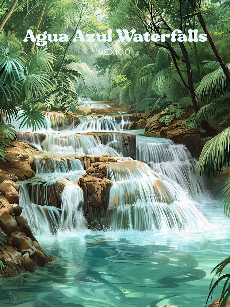 Agua Azul Wasserfälle Natur Reise Kunst Illustration