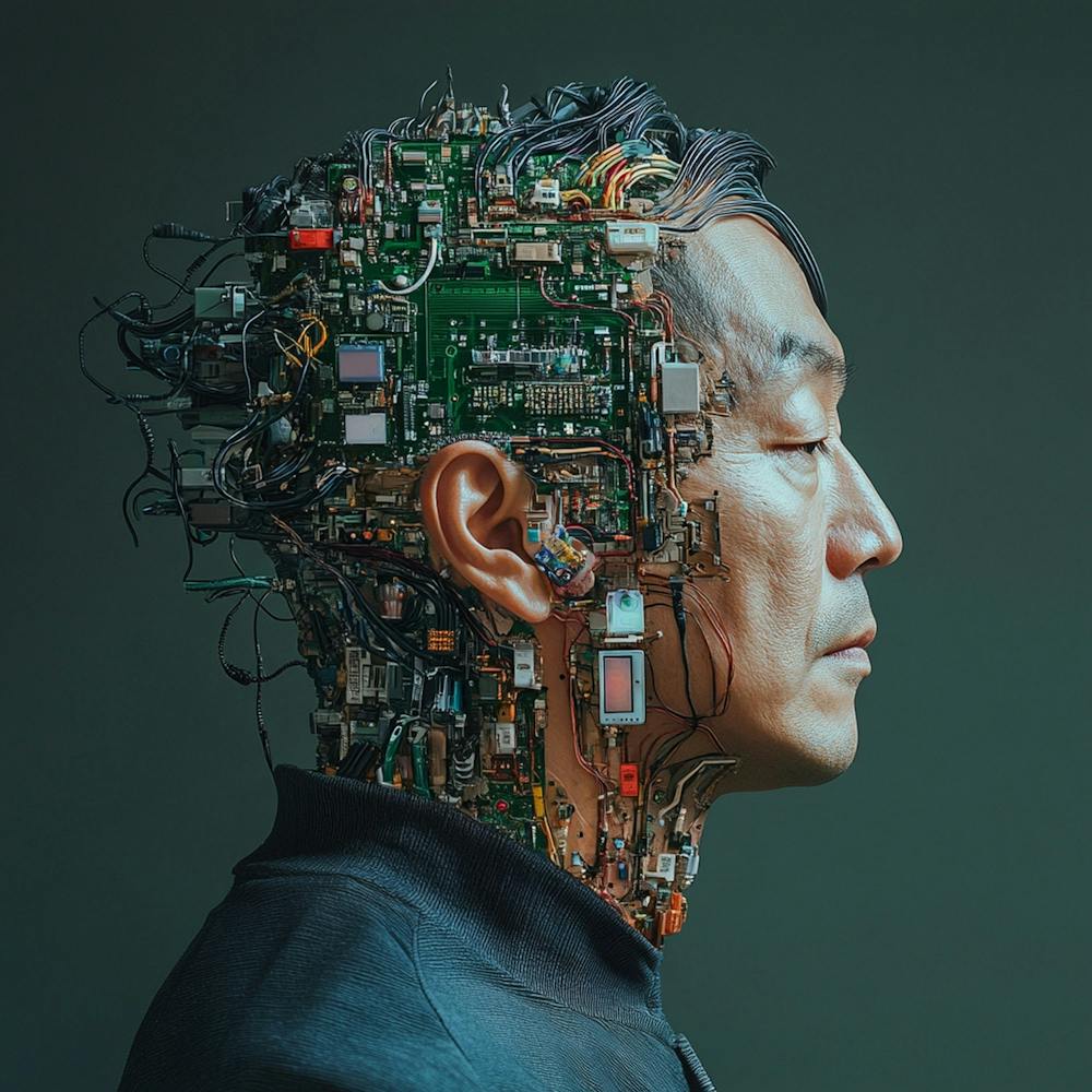 An Asian Man Without Hair Profile Data Cable Phone