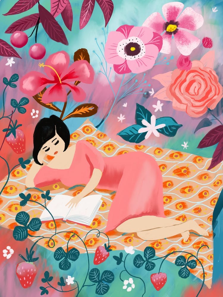 Woman Reading In A Garden