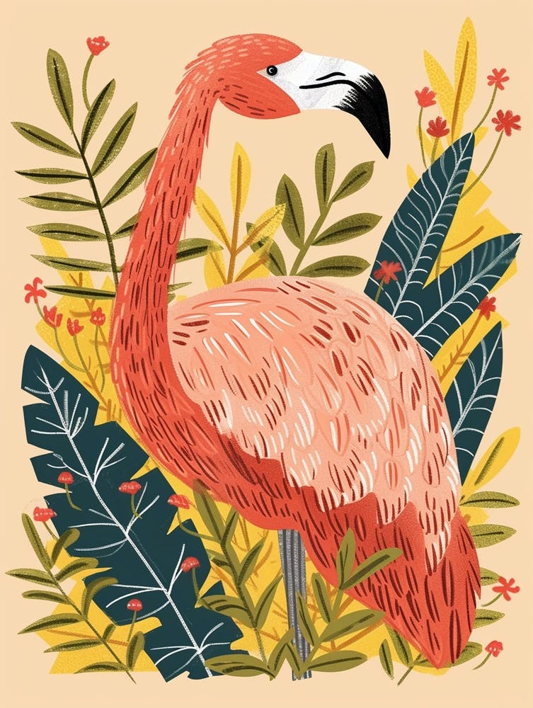 Chilean Flamingo Croton Plants Minimalist Illustration 2
