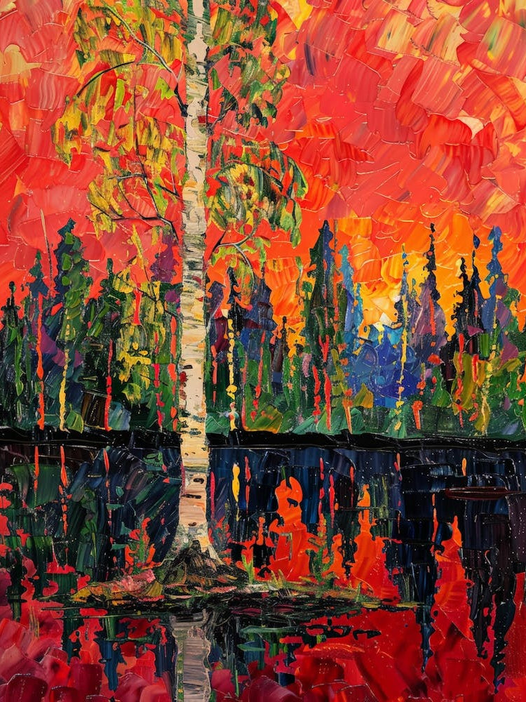 Birch Tree In The Sunset