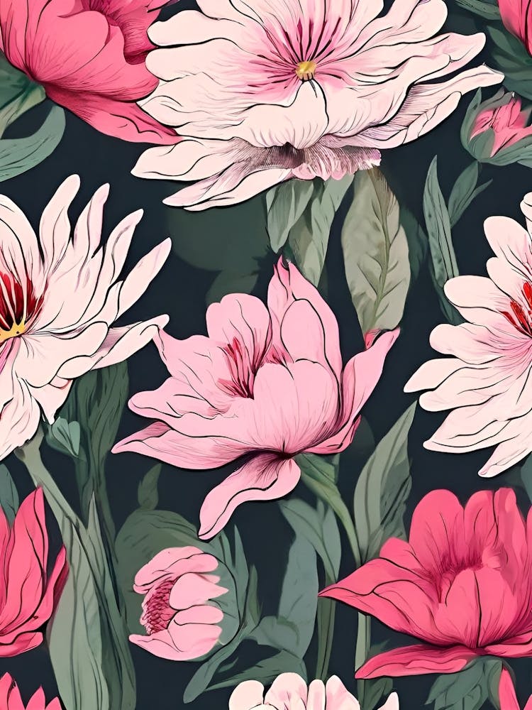 Pink Flowers Seamless Pattern 1