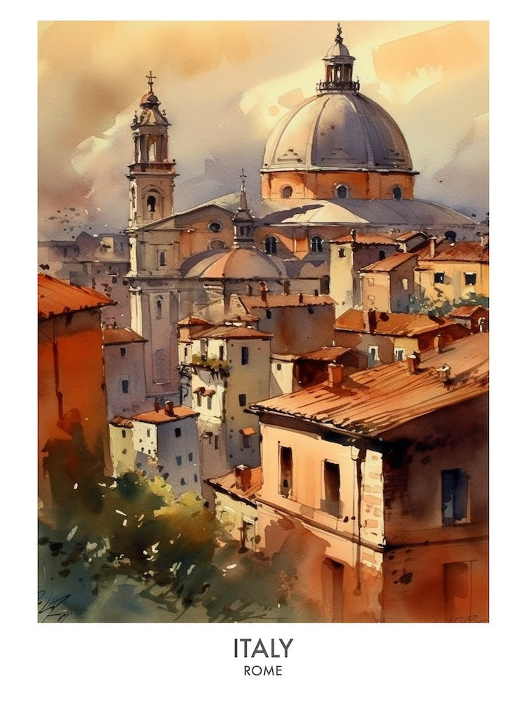 Italy, Rome 4 Watercolor Travel Poster