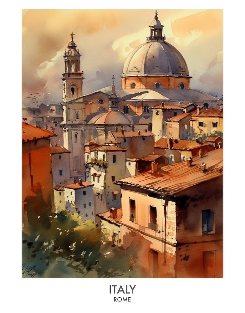 Italy, Rome 4 Watercolor Travel Poster