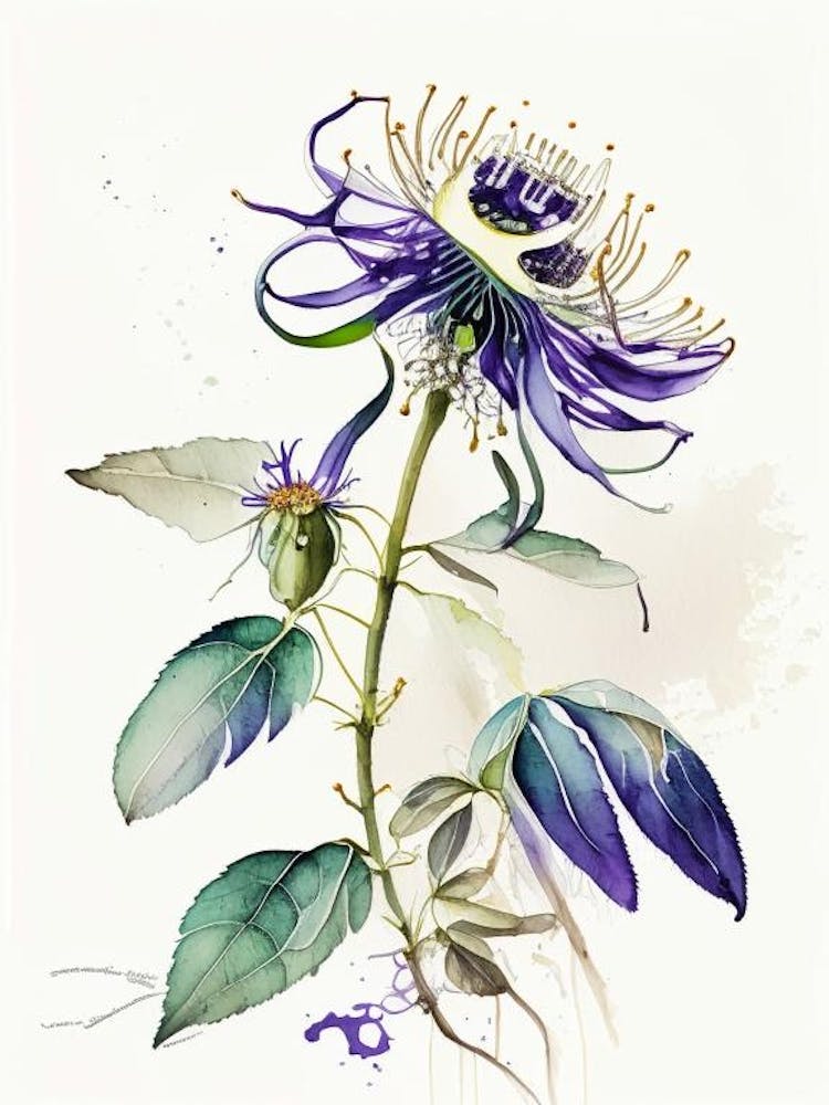 Passion Flower Herb Minimalist Watercolour 1