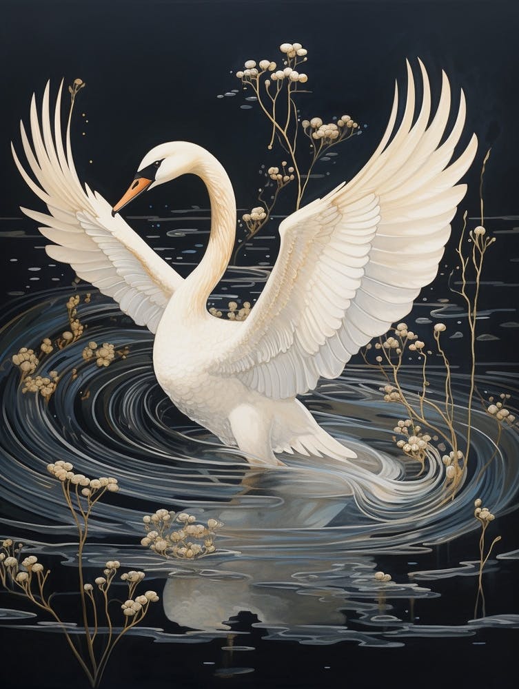 Swan 3 Gold Detail Painting