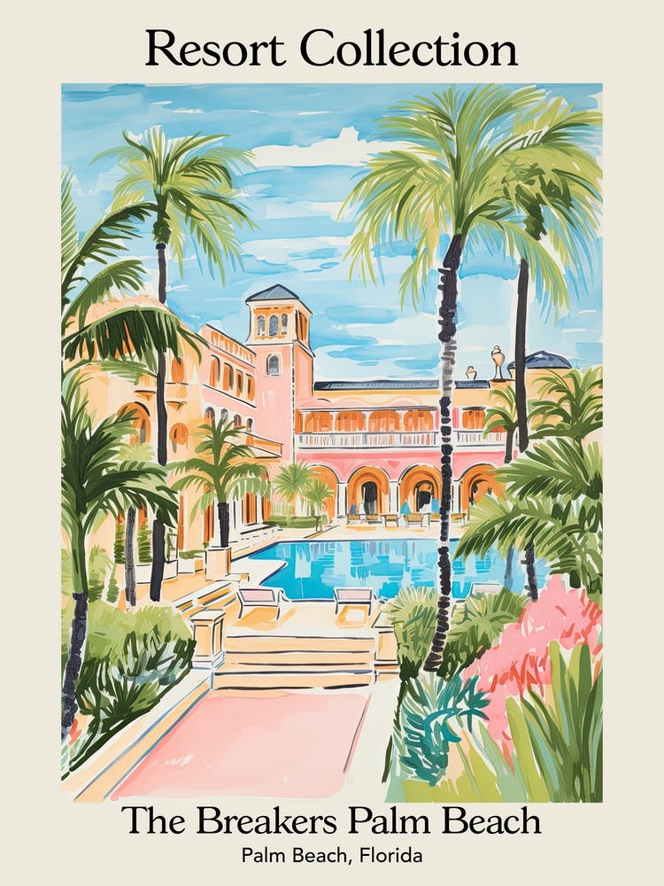 Poster Of The Breakers Palm Beach   Palm Beach, Florida   Resort Collection Storybook Illustration 3