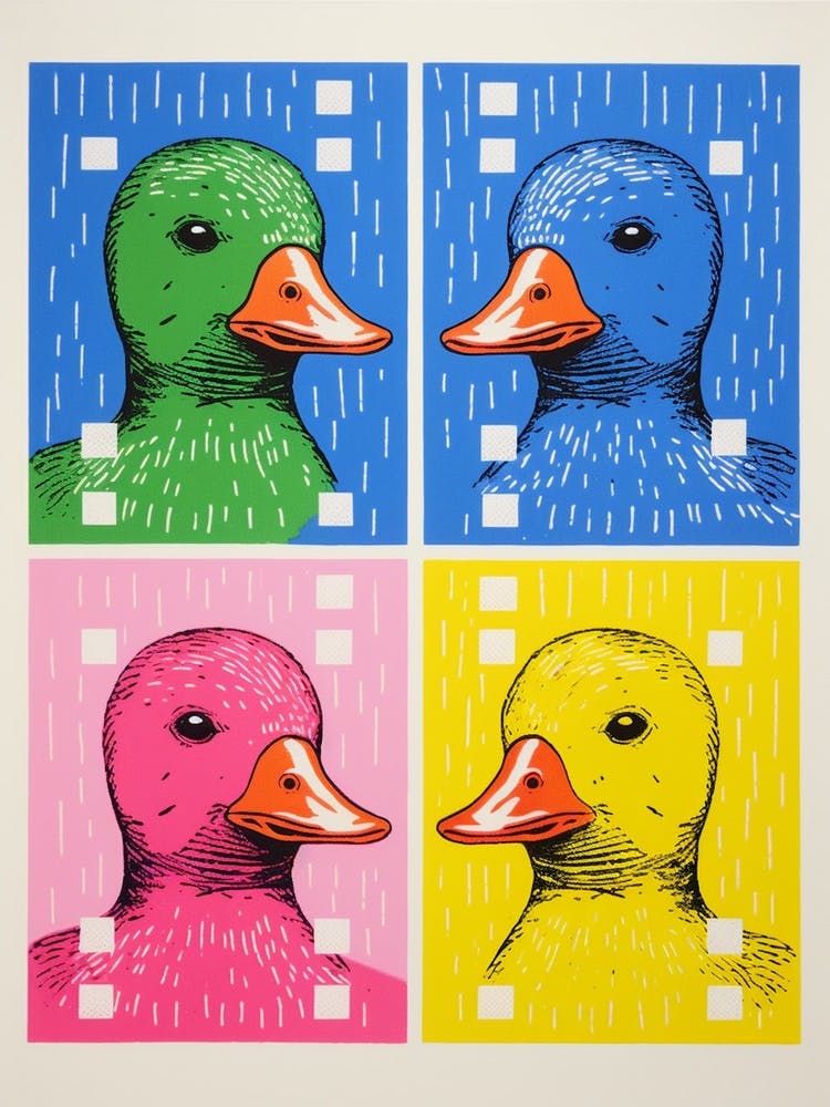 Duck Linocut Stamp Style Collage
