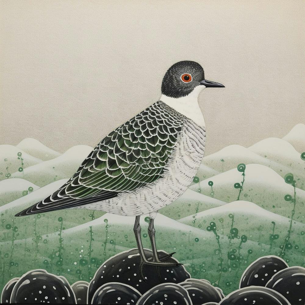 Ohara Koson Inspired Bird Painting Grey Plover 4 Square
