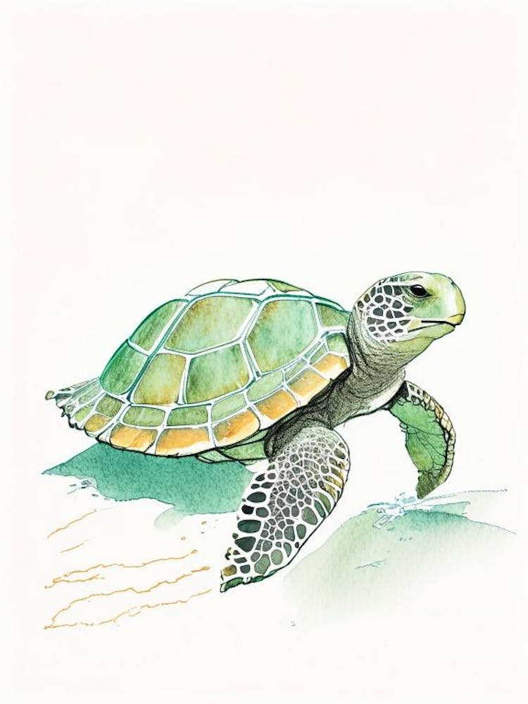 Conservation Sea Turtle, Sea Turtle Pencil Illustration 3