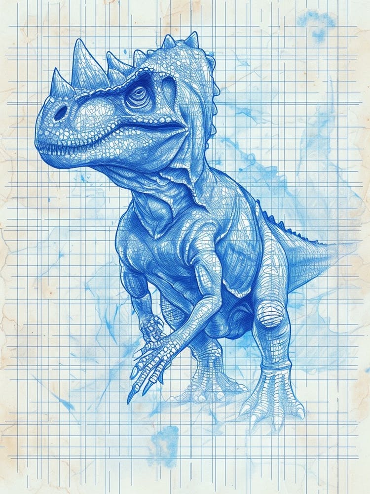 Carnotaurus Dinosaur Blue Print Sketch 1