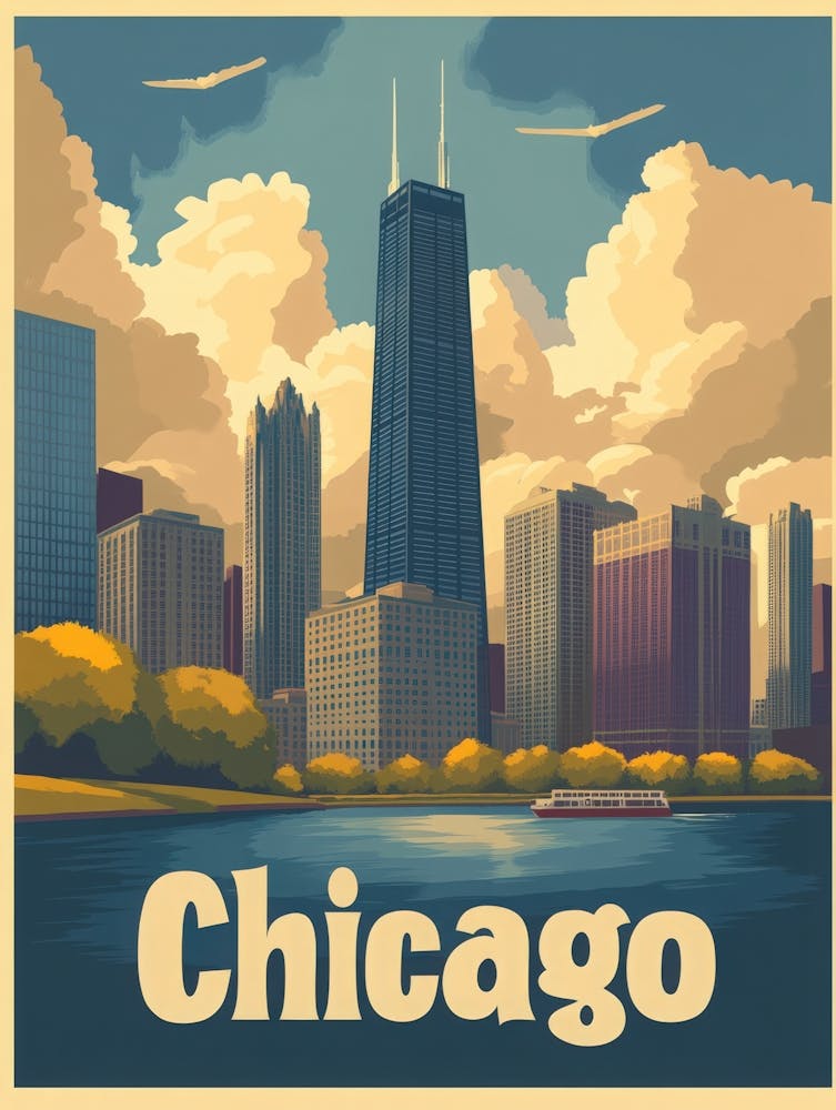 Aihrgdesign A Vintage Travel Poster Of Chicago Featuring The 1