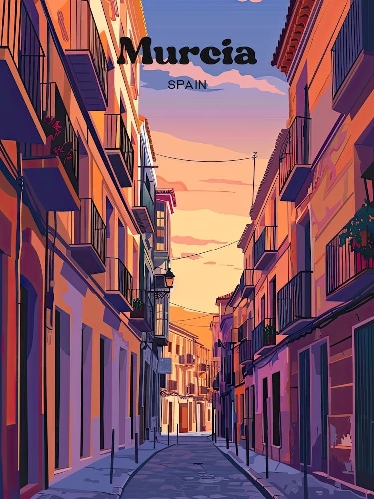 Murcia Spain Sunset Travel Illustration