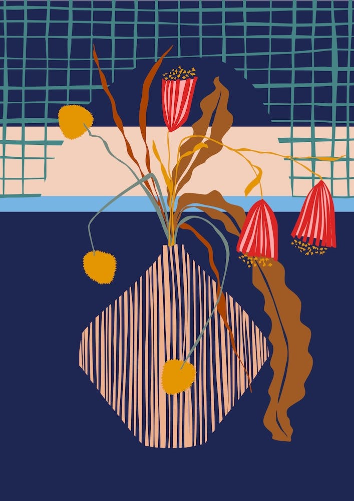 Mid Century Blue Ikebana