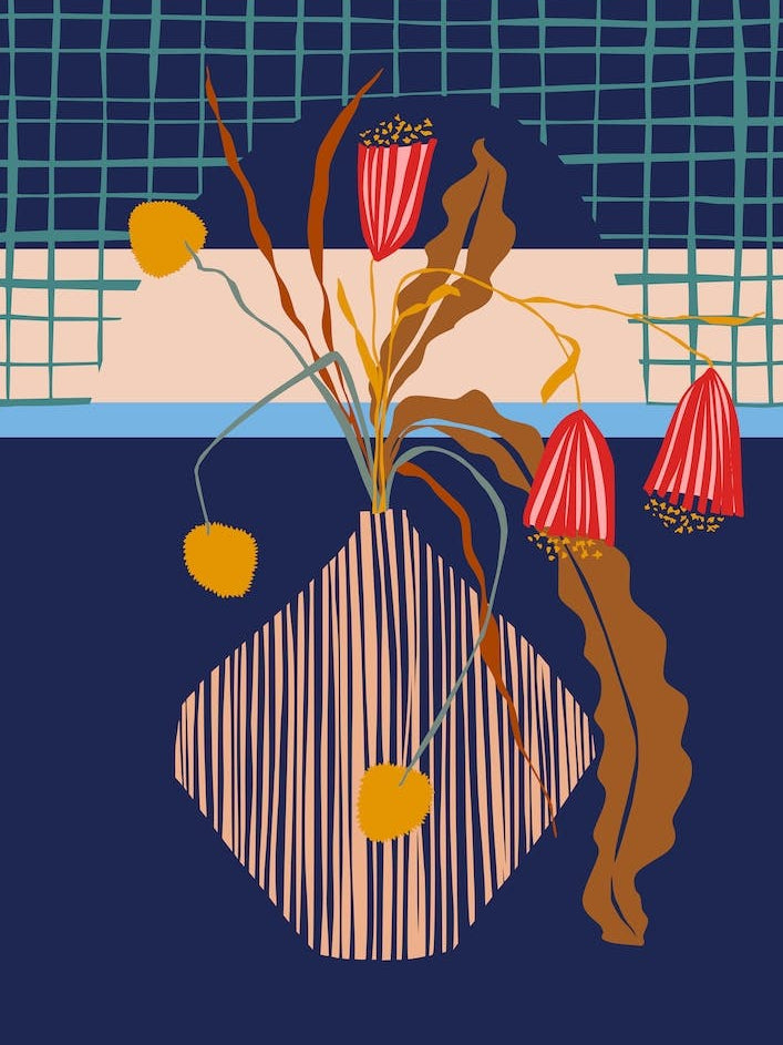 Mid Century Blue Ikebana