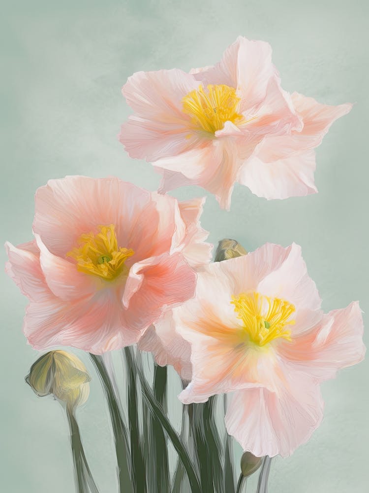 Bunch Of Daffodils Flowers Acrylic Painting In Pastel Colours 2